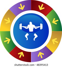 Bodybuilder web button isolated on a background