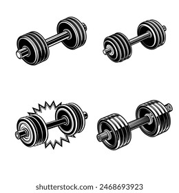 bodybuilder weights icon vector set