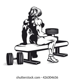 Bodybuilder woman with dumbbells vector image