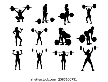 bodybuilder women exercise with barbell weight lifting women vector illustration