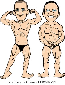 bodybuilders in a bodybuilding trunks vector cartoon