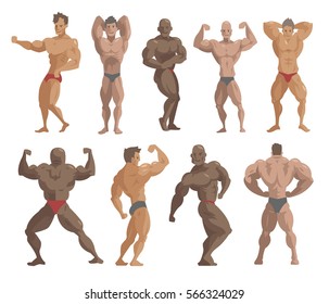 Bodybuilders characters vector illustration.