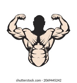 Bodybuilders Delantera Doble Biceps Fuerte Gran Armamento Construcción Pore Silueta Vector Aislado Blanco Y Negro