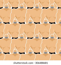 Bodybuilders seamless pattern. Many of male fitness models. Huge muscles in humans. Vector background of people with big biceps. Group Of Athletes.