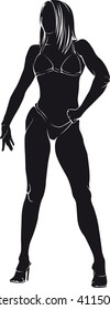 Bodybuilder-woman. Vector silhouette against white background