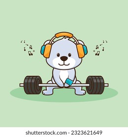 Bodybuilding, Adorable and Cute Cartoon Bear Lifting Barbell. Weightlifting Muscles training with Barbell. Cartoon Vector Workout Icon Illustration, Gym Workout mascot, cute sticker, cartoon style.