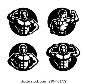 Bodybuilding Black White Logos Set Stock Vector (Royalty Free ...