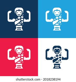 Bodybuilding blue and red four color minimal icon set