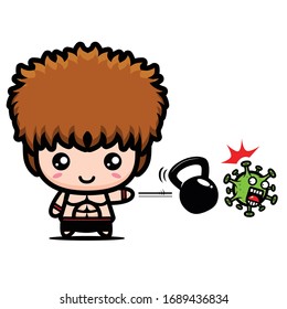 Vektorillustration des Bodybuilding-Charakters auf Koronavirus