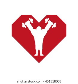 Bodybuilding concept represented by weight lifting and cartoon man over heart icon. Isolated and flat illustration 