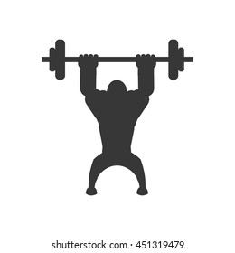 Bodybuilding concept represented by weight lifting and cartoon man icon. Isolated and flat illustration 