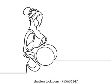 Bodybuilding or Fitness Club. Athletic Woman. Vector illustration.continuous line drawing