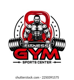 Bodybuilding and Gym logo and mascot for sport team, gym, tournament. vector illustration