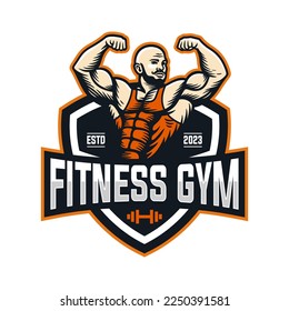 Bodybuilding and Gym logo and mascot for sport team, gym, tournament. vector illustration