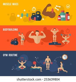 Bodybuilding Horizontal Banner Set Muscle Mass Stock Vector (Royalty ...