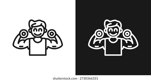 Bodybuilding Icon In Black And White Line Style