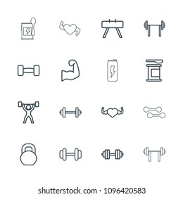 Bodybuilding icon. collection of 16 bodybuilding outline icons such as barbell, fintess equipment, protein powder. editable bodybuilding icons for web and mobile.
