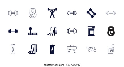 Bodybuilding icon. collection of 18 bodybuilding filled and outline icons such as barbell, power lifter, dumbbell. editable bodybuilding icons for web and mobile.