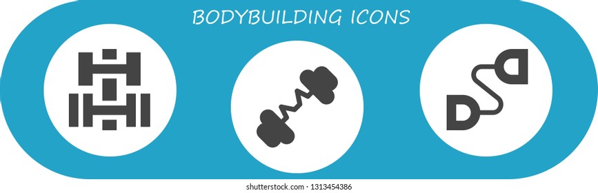 bodybuilding icon set. 3 filled bodybuilding icons.  Simple modern icons about  - Dumbbell, Barbell, Chest expander