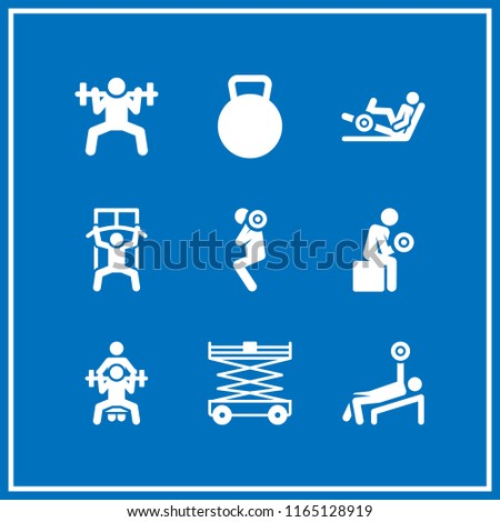 bodybuilding icon. This set with kettlebell, lifter and weightlifting vector icons for mobile and web