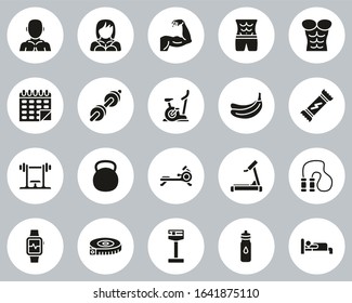 Bodybuilding Icons Black & White Flat Design Circle Set Big