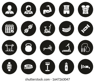Bodybuilding Icons White On Black Flat Design Circle Set Big
