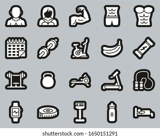 Bodybuilding Icons White On Black Sticker, Big Set