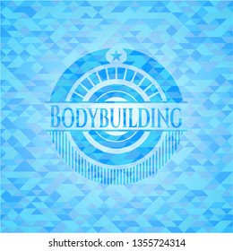 Bodybuilding light blue emblem with mosaic background