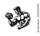 Bodybuilding Logo, Muscular Man Lifting Dumbbell