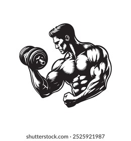 Bodybuilding Logo, Muscular Man Lifting Dumbbell