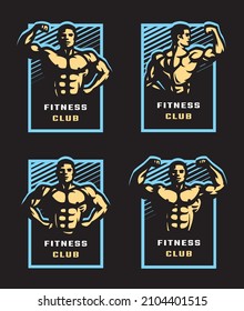 Logotipos de construcción de cuerpos colocados en un fondo oscuro.