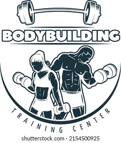 bodybuilding man and woman print logo. Training center fitness t shirt logo design illustration vector