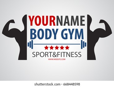 Bodybuilding muscle gym and fitness business logo vector banner sign design.