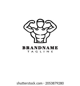 bodybuilding pose logo cartoon icon design template black isolated modern illustration