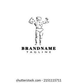 bodybuilding pose logo cartoon icon template black isolated modern vector illustration