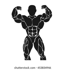 Bodybuilding and powerlifting concept, pumping up, work out, icon, vector illustration 