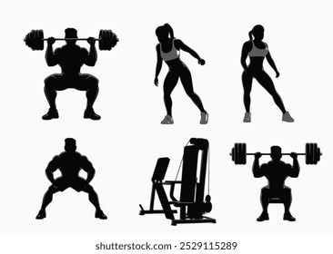 Bodybuilding silhouettes. Vector silhouettes man and women, illustration.
