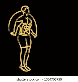 Bodybuilding Sport and activity athlete skipping rope line art drawing, Vector Illustration.