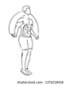 Bodybuilding Sport and activity athlete skipping rope line art drawing, Line art vector illustration.