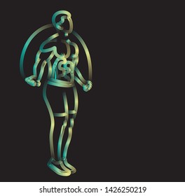 Bodybuilding Sport and activity athlete skipping rope line art drawing, Line art vector illustration.
