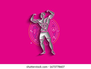 Bodybuilding Sport and activity Line Art drawing, Vector Illustration