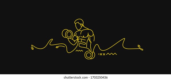 Bodybuilding Sport and activity Line Art drawing, Vector Illustration