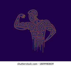 Bodybuilding Sport and activity Line Art drawing, Vector Illustration