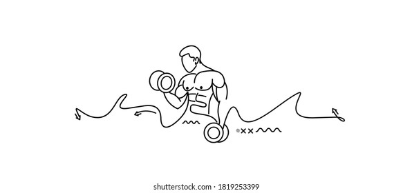 Bodybuilding Sport and activity Line Art drawing, Vector Illustration