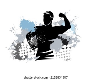 Bodybuilding sport graphic with dynamic background.