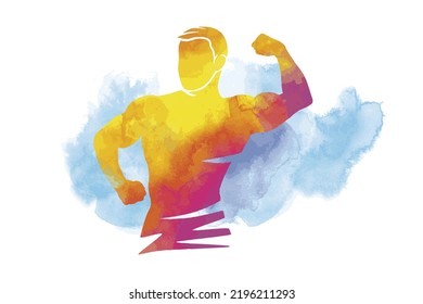 Bodybuilding sport graphic with watercolor background.