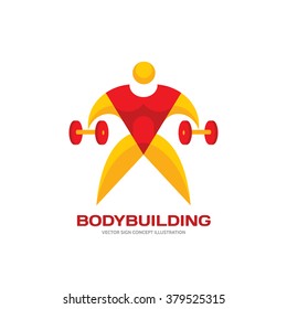 Body-building - vector creative logo template for creative projects. Human character. Bodybuilder sign. Sport symbol. Fitness icon. Athletic insignia. Design element.