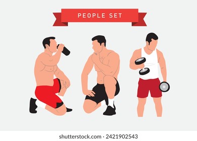 Conjunto de ilustraciones vectoriales de construcción de cuerpos. Diseño de estilo plano. Concepto de construcción de cuerpos.