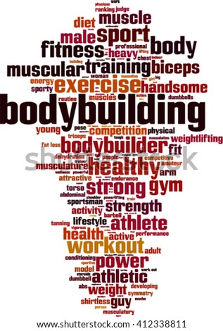 Bodybuilding word cloud concept. Vector illustration