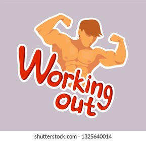 Bodybuilding, working out, communication sticker or logo
